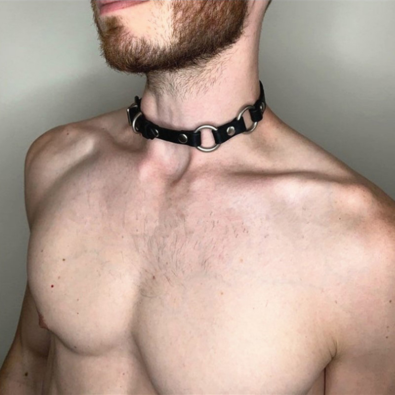 Men Accessories Neck Chain - 남성용 세련된 합성 가죽 초커, 고딕