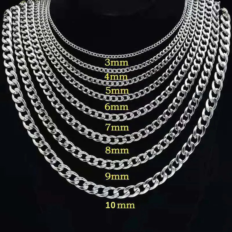 Men Accessories Neck Chain - 925 스털링 실버 도금 플랫 쿠반