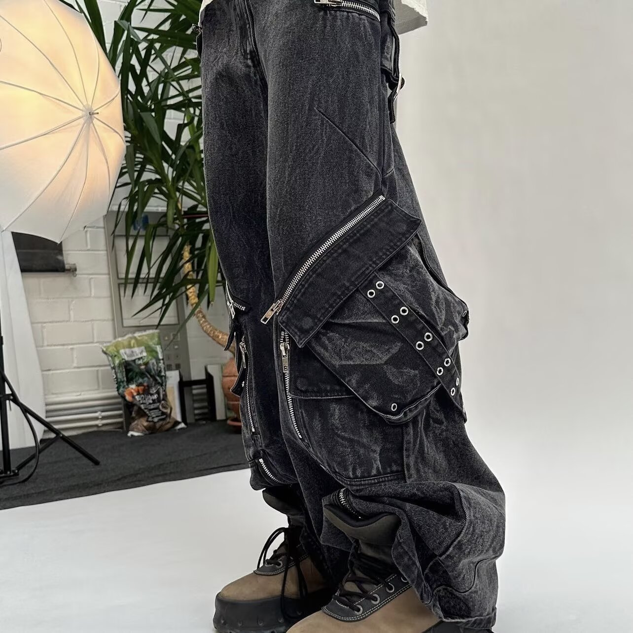 Y2K 블랙 고딕 펑크 멀티 포켓 지퍼 블랙 청바지 남 - Men'S Accessories For Jeans 리뷰 및 가격