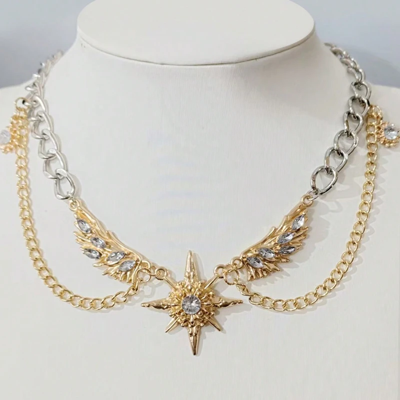 고딕 펑크 골드 컬러 날개 별 크리에이티브 Y2K 목걸 - Men Accessories Neck Chain 리뷰 및 가격