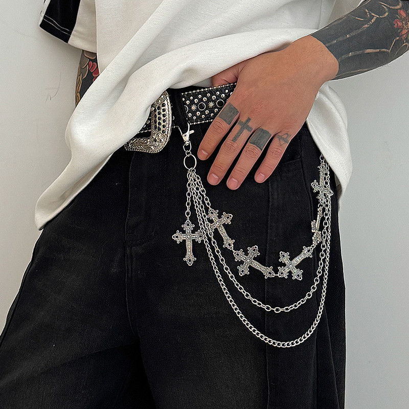 패션 펑크 메탈 팬츠 체인 힙합 허리 체인 십자가 펜던 - Men'S Accessories For Jeans 리뷰 및 가격