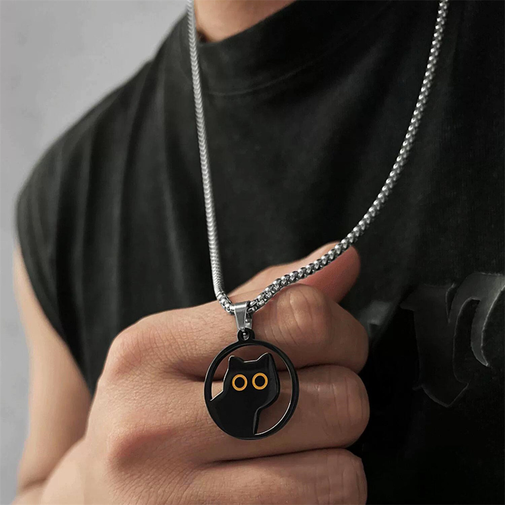 2024 티타늄 스틸 블랙 고양이 목걸이, 남성 트렌드 - Men Accessories Neck Chain 리뷰 및 가격