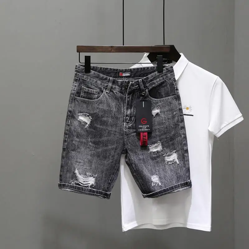남성용 찢어진 짧은 청바지 바지, 블랙 그레이, 남성  - Men'S Accessories For Jeans 리뷰 및 가격