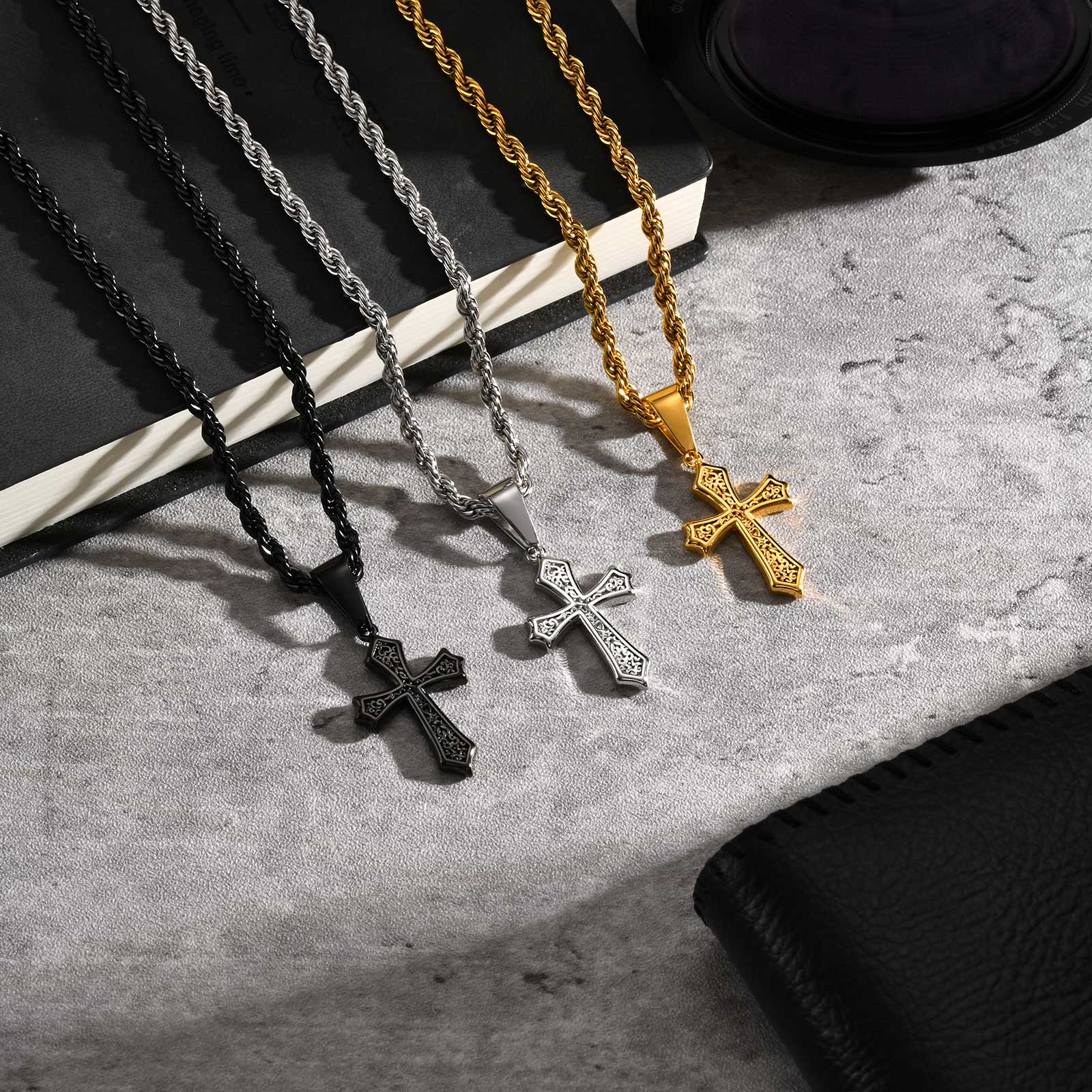 Vnox 남자 크로스 목걸이 스테인레스 스틸 골드 블랙 - Men Accessories Neck Chain 리뷰 및 가격